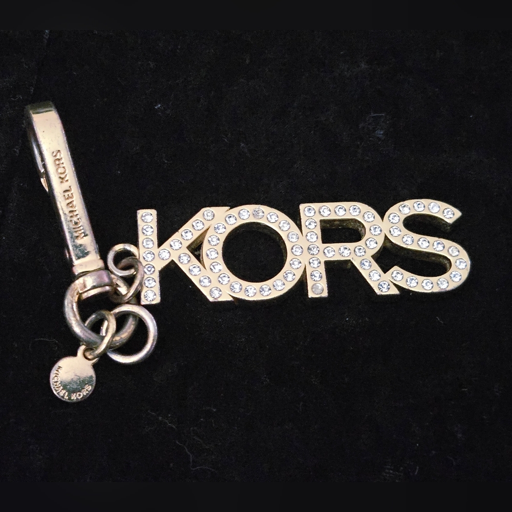 Michael Kors Gold Pave Crystal KORS Logo Bag Charm/Keychain 4"L - Picture 2 of 8